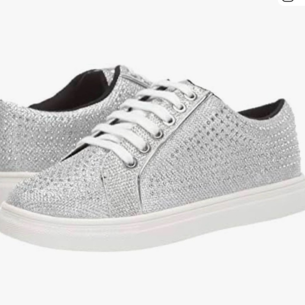 Bagley Mischka Silver Sparkle Lace-Up Sneakers 8